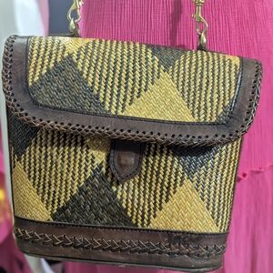 Brown and Tan Woven Women Bag